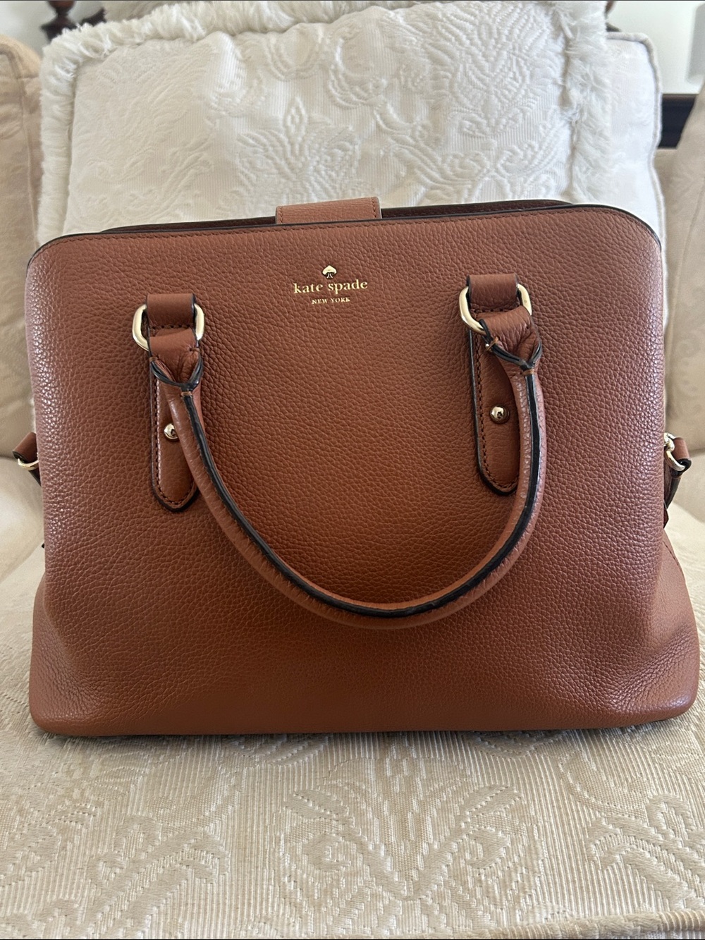 kate spade Brown Pebbled Leather Satchel with Gold Hardware